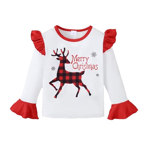 HOORGIN Girls Long Sleeve Shirts Cute Ruffle Shoulder Crewneck for Fall Toddler Girl Clothes