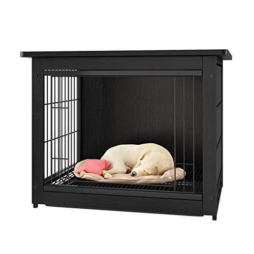 Sprichic Pet Cage With Crate Cover - Dog Crate Furniture, Wooden Wire Dog House, Decorative Indoor Kennel, End Table, Night Stand, Black, Medium #TOP5