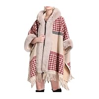 Dames Cape Poncho met namaakbont,Warme Leuke Vleermuismouwen poncho cape Sjaal elegante sjaal Trui wrap Open Vesten Deken Jas voor dames Herfst