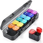 Fullicon Moisture-Proof Organisateur de pilules 2 fois par jour, Pilulier 2 Fois par Jour avec Silicone Lids, Grande Capacité Am Pm Pill Organisateur, Pill Box 7 Journée pour les vitamines (Black Rainbow)