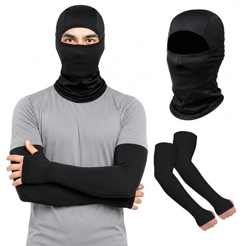 Image of Balaclava Full Face Mask with Arm Sleeves for Men & Women | UV Protection Cooling Combo for Bike Riding, Cycling, Running & Outdoor Sports | Breathable Quick Dry Stretchable Riding Gear