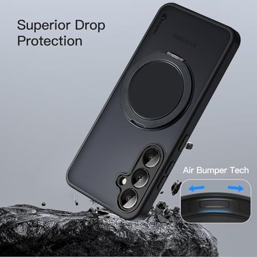Image of KARWAN Tough Shockproof Armor Back Case Cover Compatible with Samsung Galaxy A55 with 360 Degree Rotation Magnetic Attraction Ring Holder Heavy Duty Rugged Case with Magnetic MagEase Wireless Charging