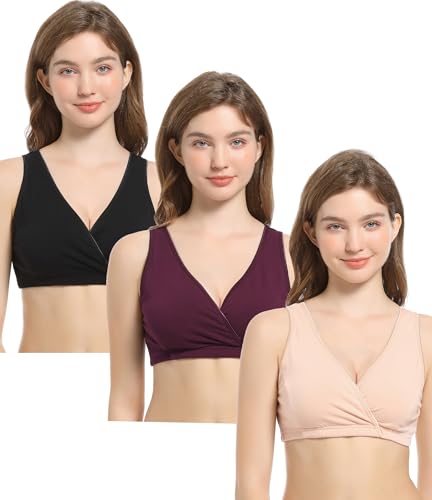 Image of CAKYE 3 Pack Cotton Maternity Nursing Bras Breastfeeding Sleep Bralette