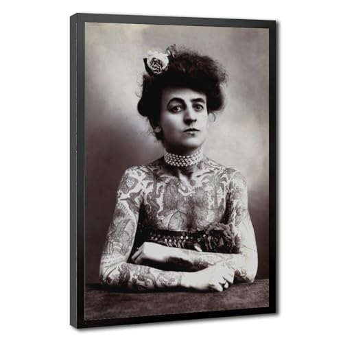 Impression toile vintage Tattooed Lady Maud Wagner cadre bois 20x30 cm