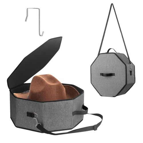 clino Portable Travel Storage Hat Box, Cowboy Cap Organizer with Handle, Wardrobe Wide-Brimmed Women's Hat Organizer, Multi-Functional Cap Protection Box (Black)