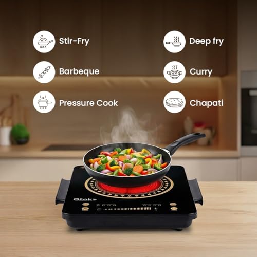 Image of OTEK Cook Xpert 2200W Infrared Cooktop | 8 Preset Modes | Touch Control with LED Display | Works with All Cookware | Crystal Glass | Portable Electric Stove