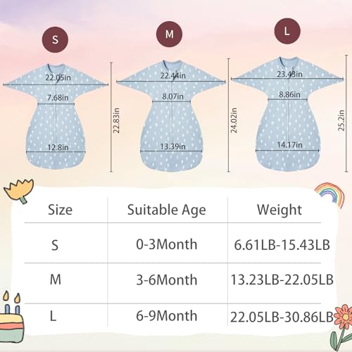 Image of insular Baby Transitional Swaddle with 2-Way Zipper Newborn Sleep Sack Arms Up Infant Sleeping Bag Wearable Blanket, Raindrop, 0-3 Month