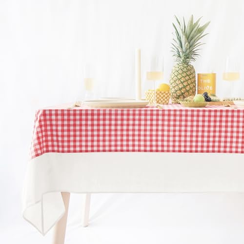 MONDAY MOOSE Gingham Checkered Farmhouse Rustic Picnic Style Decoration Rectangle Natural Stonewashed Cotton Tablecloth for Kitchen, Dining Room, Restaurant (60x102 inch, Red/White) by MONDAY MOOSE - Used condition - Image 4