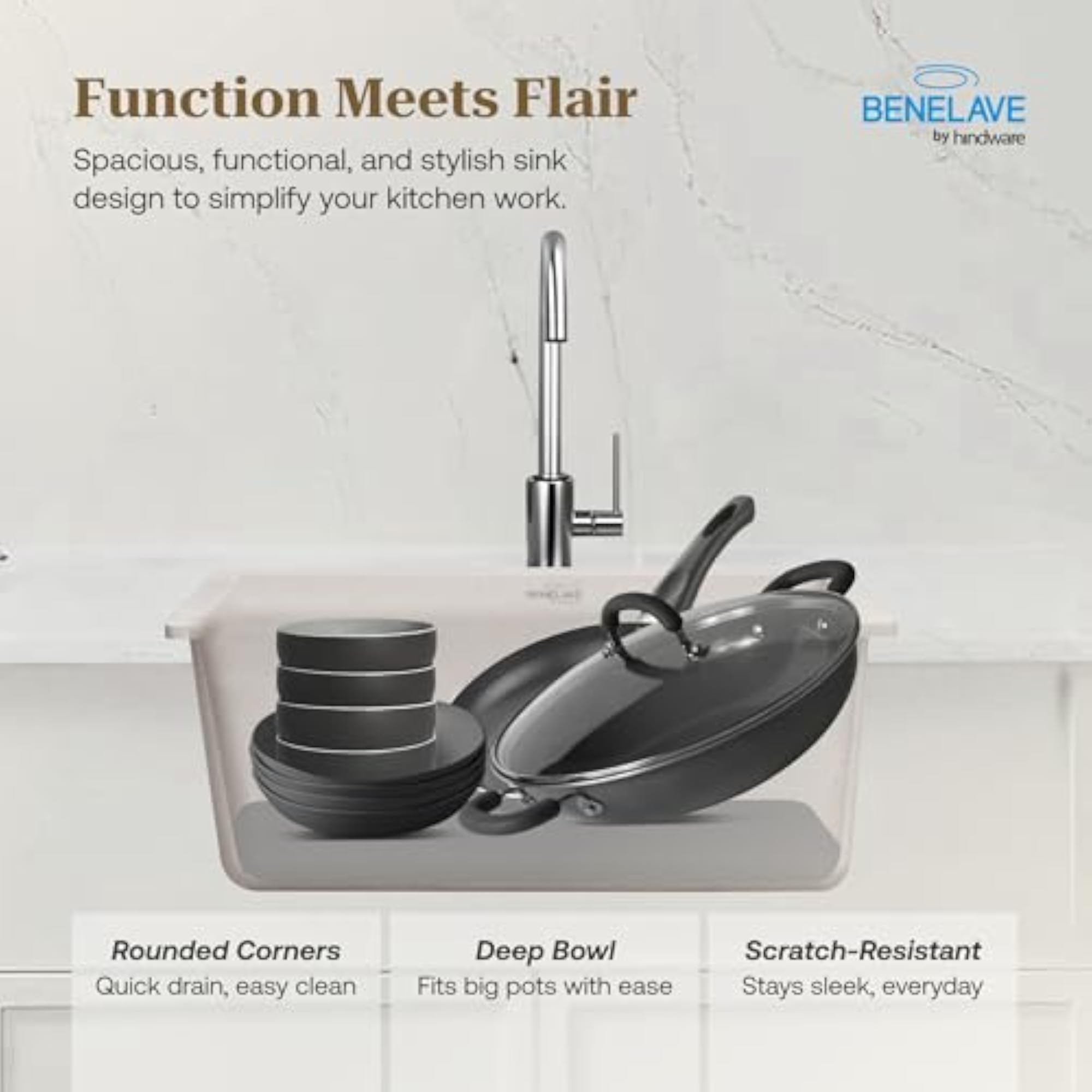 Quartz Sink 21x18 for Kitchen, Single Bowl, Better Sound Absorption