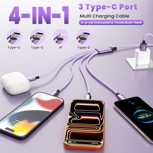 Image of 3 Type-C+ 1IP Ports 4 in 1 Multi Charging Cable for Multiple Devices, 5FT