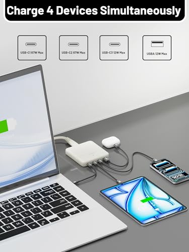 Image of USB C Charging Station Slim, 67W Max 4-Port GaN Desktop Charger