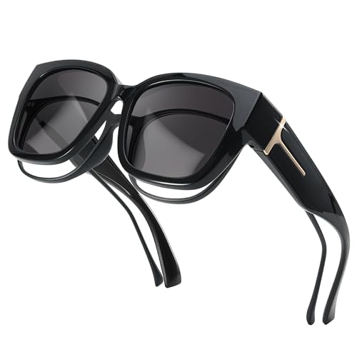 Image of SIPHEW Mirrored Sunglasses Polarized Fit Over Glasses for Women - Trendy Large Square w UV400 Protection Sun Glasses