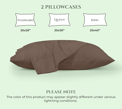Image of Royale Linens 100% Cotton Pillow Cases Queen Size Set of 2 - Percale Pillowcase - Chocolate Pillow Cases Soft Cooling & Breathable Hotel Cotton Pillowcases, Fits Queen Pillows (20 inchx30 inch, Chocolate)