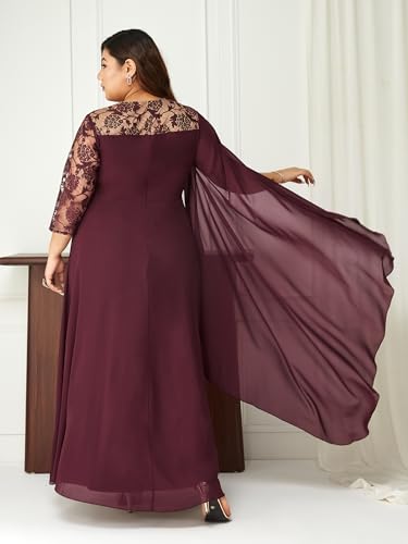 Image of Miss Chase A+ Women's Floral Printed Relaxed Fit V -Neck 3 /4Th Sleeve Georgette Maxi Dress