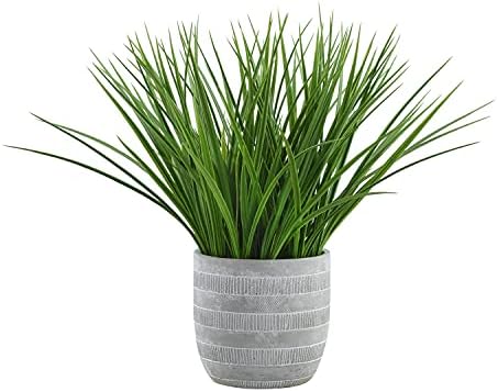 FAVRD Artificial Plants Artificial Grass in Cement Pot Environmentally Conscious Partly Recycled Fake Plants Faux Plants Indoor Home and Office Decor Table Or Desk, 16 X 16 X 15 inches