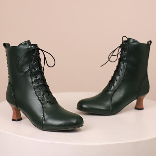 BEAUPAS Women's Victorian Ankle Booties Lace Up Granny Boots Low Heel Vintage Round Toe Ankle Boots Chunky Kitten Heel Goth Witch Boots Zip Shoes4