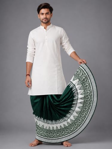 Image of Men's Ready to Wear Pant System Printed MAYUR PUCHHA Dhoti for Marriage, Pooja, Festival etc.(GC010)