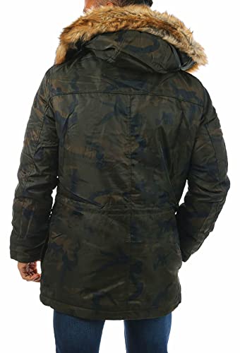 Young & Rich Herren Camouflage Parka Winter Jacke Kapuze mit Kunstfell Tarn Militär Optik Look Warm gefüttert JK-457, Grösse:M, Farbe:Camouflage