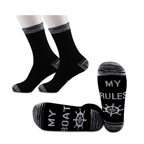 JXGZSO 2 Pairs My Boat My Rules Socks Boating Gift Boat Captain Socks Gift for Sailor Men (My Boat My Rules)