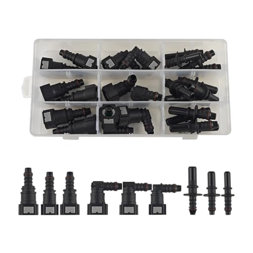 TNAIYH 24PCS Car Fuel Line Quick Connector Kit, SAE 7.89mm 9.49mm 9.89mm to 8mm Vehicle Fuel Line Adapter, Assorted Hose Release Straight Elbow Connect Fitting, Universal for Vehicles