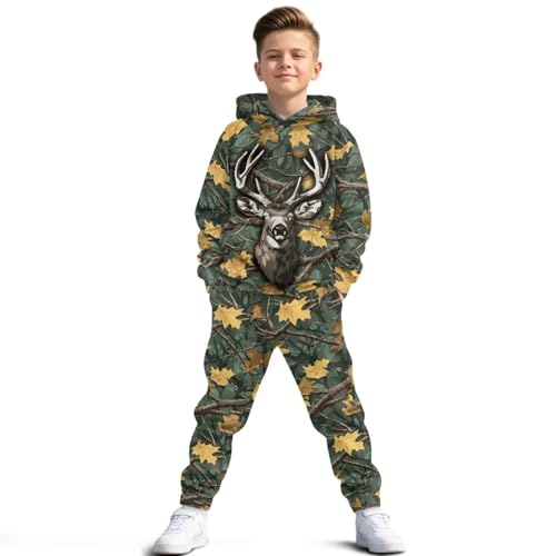 Pensura Boys 2 Piece Outfits Long Sleeve Camo Hunting Hunter Pullover Hoodie Sweatshirt and Sweatpants Girls Pullover Hoodie Pants Fall Winter Clothing Set Fashion Outfits