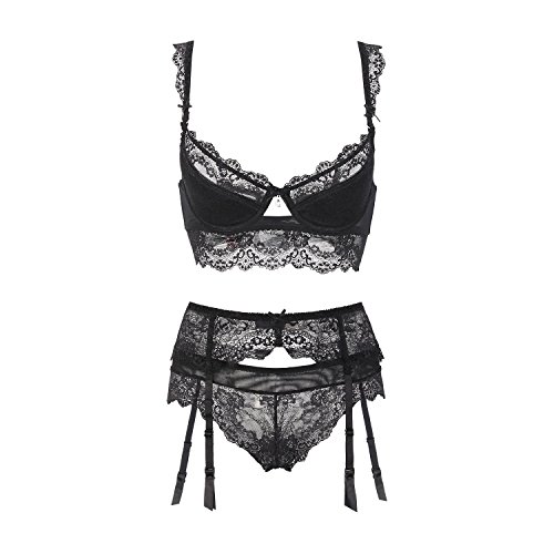 Varsbaby Soutien-Gorge et Culottes de Lingerie en Dentelle Soutiens-Gorge à Broder à Pousser vers Le Haut pour Les Femmes Trois pièces