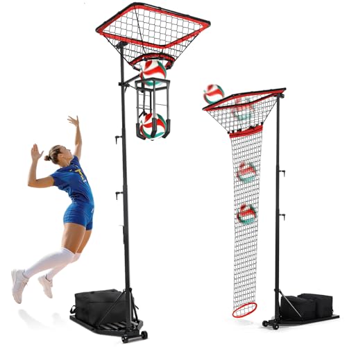 AugFir Volleyball Setter & Spike Trainer, Adjustable Height 93'-126' Volleyball Trainer with 88LBS Sandbag Base & Transport Wheels, Solo Practice Tool for Indoor & Outdoor Use Spiking & Drills