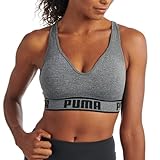 PUMA Women's Seamless Sports Bra, Grey/Black, Large