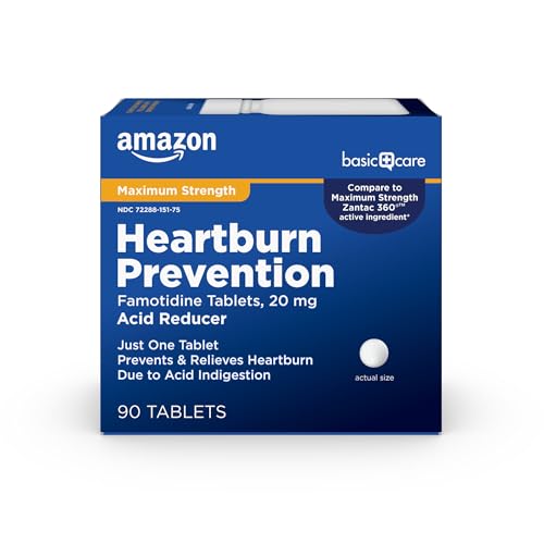 Amazon Basic Care Maximum Strength Famotidine 20mg Tablets, Acid Reducer, Heartburn Prevention and Relief, Acid Reflux, 90 Count - image 1