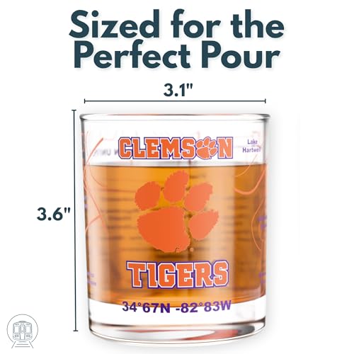 Image of Greenline Goods - University of Clemson Tigers College Whiskey Glasses (Set of 2), 10 oz - Full-Color Logo + Campus Map