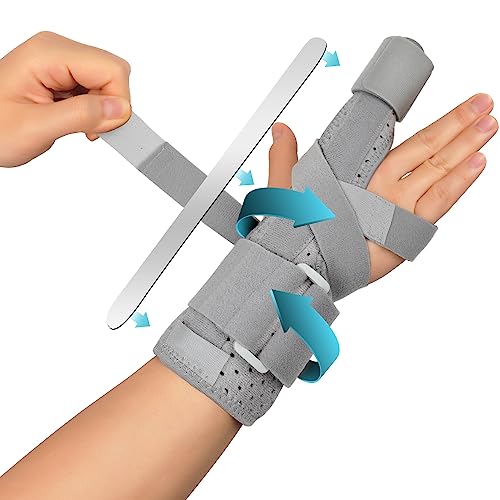 INFILAR Trigger Finger Splint for Men & Women, Adjustable One or Two Finger Splint Full Hand and Wrist Brace Support, Metal Straightening Finger Immobilizer for Sprains, Finger Discomfort Relief
