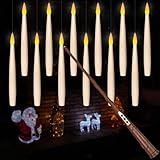 Leejec Floating Candles with Magic Wand Remote(6/18H Timer), 12pcs 6.1" Hanging Flameless Taper Candles, Battery Operated Flickering Warm Light, Halloween Christmas Gift, Wedding Party Decor (Ivory)