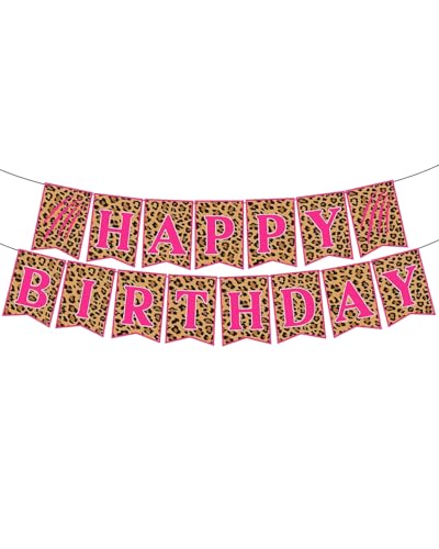 Elaliyi Cheetah Happy Birthday Banner Leopard Party Decorations Pink Leopard Print Birthday Supplies for Girls Birthday Party Cheetah Party Jungle Safari Party Decoration
