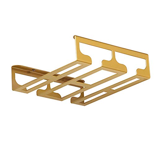 Soporte de almacenamiento para colgar debajo del armario, para copas de vino, para el hogar, cocina, bar, organizador de cristalería de hierro (dorado)