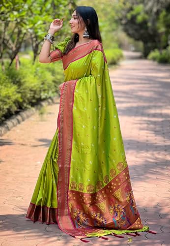 Image of SGF11 Women's Kanjivaram Paithani Soft Silk Saree With Unstitched Blouse Piece