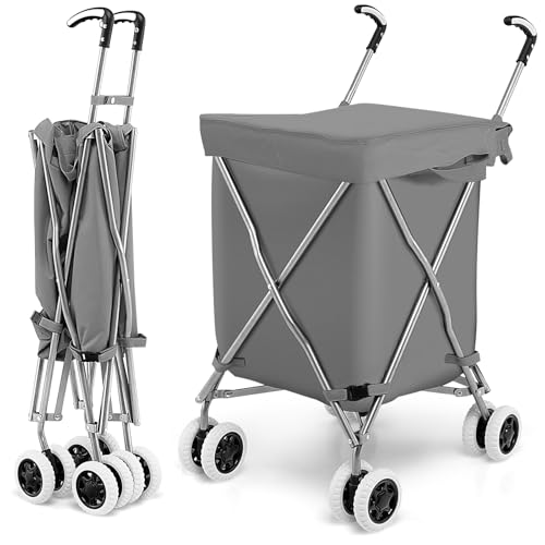 Carrito Plegable de 90 litros con Ruedas, 8 Ruedas, Grande, con Bolsa y Funda extraíbles, Ligero y de Metal, Ideal para la Compra (Gris)