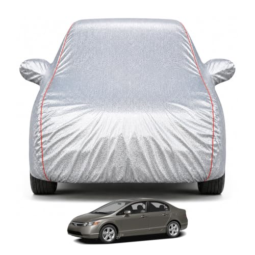 Image of Premium Car Cover for Civic 2008-2017 Models | Waterproof, UV & Dust Protection | Mirror & Antenna Pocket | Triple Stitched, Soft Inner Lining, Belt & Buckle (Metalic Silver)