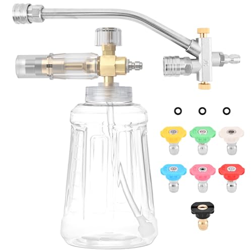 Foam Cannon Dual Connector with 7 Spray Nozzles, Pressure Washer Double Tip Attachment for Car Truck SUV RV, Foam Blaster Accessories with Quick Connect for Roof Driveway Window Cleaning(NO bottle)