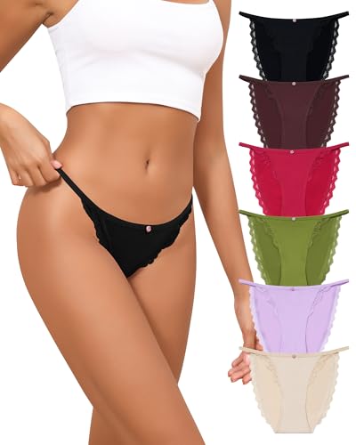 Oegho Bikini Underwear for Women Sexy String Panties High-Cut Cheeky Hipster Bikini Panty Stretch Briefs 6 Pack S-XL
