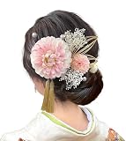 【Baramoly】 髪飾り 成人式 ダリア 和装 着物 振袖 袴 浴衣 プリザーブドフラワー 造花 花飾り 祭り 花火大会 卒業式 七五三 結婚式 ウエディング 謝恩会 かわいい 簡潔 髪留め かすみ草 和玉 ピンク DL014