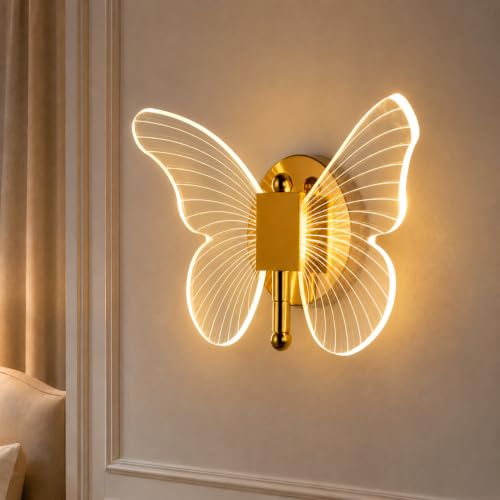 Image of One94Store Luxury Butterfly LED Wall Sconce | Premium Modern Wall Light for Bedroom, Bedside & Living Room | Elegant Decorative Indoor Wall Lamp | 3 Colour Mode | Contemporary Home Decor