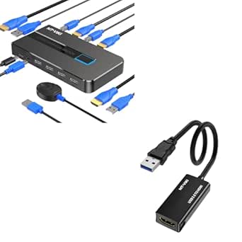 KVM Switch HDMI 2 Port 8K60Hz 4K120Hz 4 Port USB 2.0 voor 2 Computers 1 Monitor Deel Toetsenbord Muis Printer Ondersteuning Wire-Desktop Controller Inclusief 2 USB 2.0 Kabels