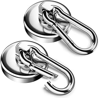 2 Pack Magnetic Hooks, 45.5 KG(100 LBS) Super Strong Neodymium Magnets with Swivel Carabiner Snap Hooks, Strong Magnet Hooks Heavy Duty, Magnets with Hooks for Indoor/Outdoor Hanging Camping Kitchen