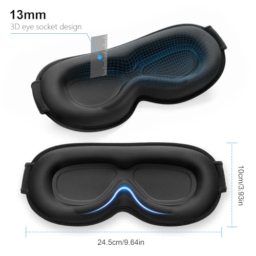 Gritin Antifaz para Dormir para Mujer y Hombre, Anti-Luz Máscara de Dormir Sin Presión Ocular - Diseño Ergonomico 3D para Las Pestañas y Los Movimientos Oculares, Ultrasuave & Cómodo Sleep Mask