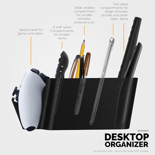 Image of BRAINWAVZ Game Controller, Remote Control Holder & Pen Organizer, Ideal for Side Tables & Desktops (For 3 to 5 Remotes, 1 Game Controller, Pens & Stationery)