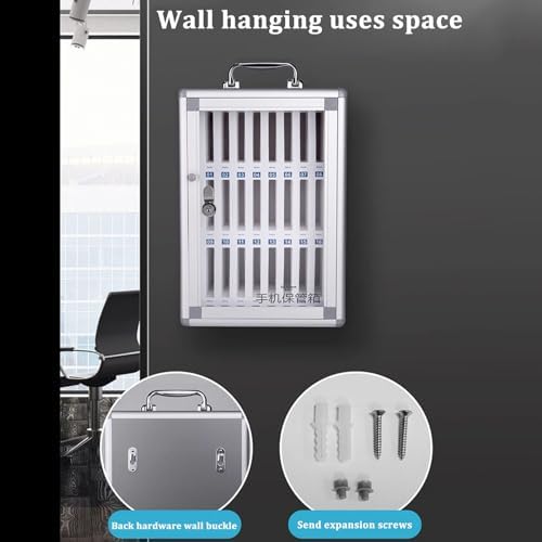 Wall-Mounted Mobile Phone Locker Cabinet - Aluminum Alloy Storage with 12-60 Slots, Clear Pocket Chart, Safety Lock & Handle for Classroom & Office Organization12 bits: 215 * 190 * 270mm
