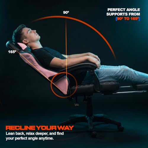 Image of DROGO Pulse Ergonomic Gaming Chair | High Back Office Computer Chair with Premium PU Leather, Adjustable Height & Linkage Armrest | Lumbar Support, 165 Recliner & Footrest | 1 Yr Warranty (Pink)