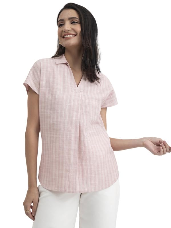 Women's Cotton Checked Collared Top - Pink-image-33