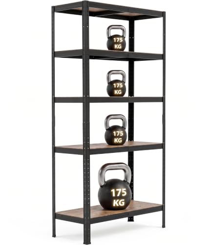 Image of REQUISITE NEEDS Garage Shelving Unit LARGE Heavy Duty 875kg Capacity 5 Tier 1.8M Long Metal Boltless Storage Racking Shelf, 90x40x180cm Adjustable Racks for Shed Warehouse Workshop, Black