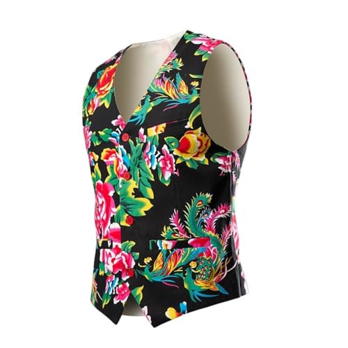 Gilet floral col en V unisexe léger veste sans manches boutonnée style bohème chic